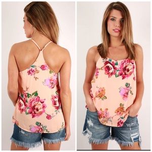 Everly SIZE Small Peach Floral Racerback Summer Tank Top